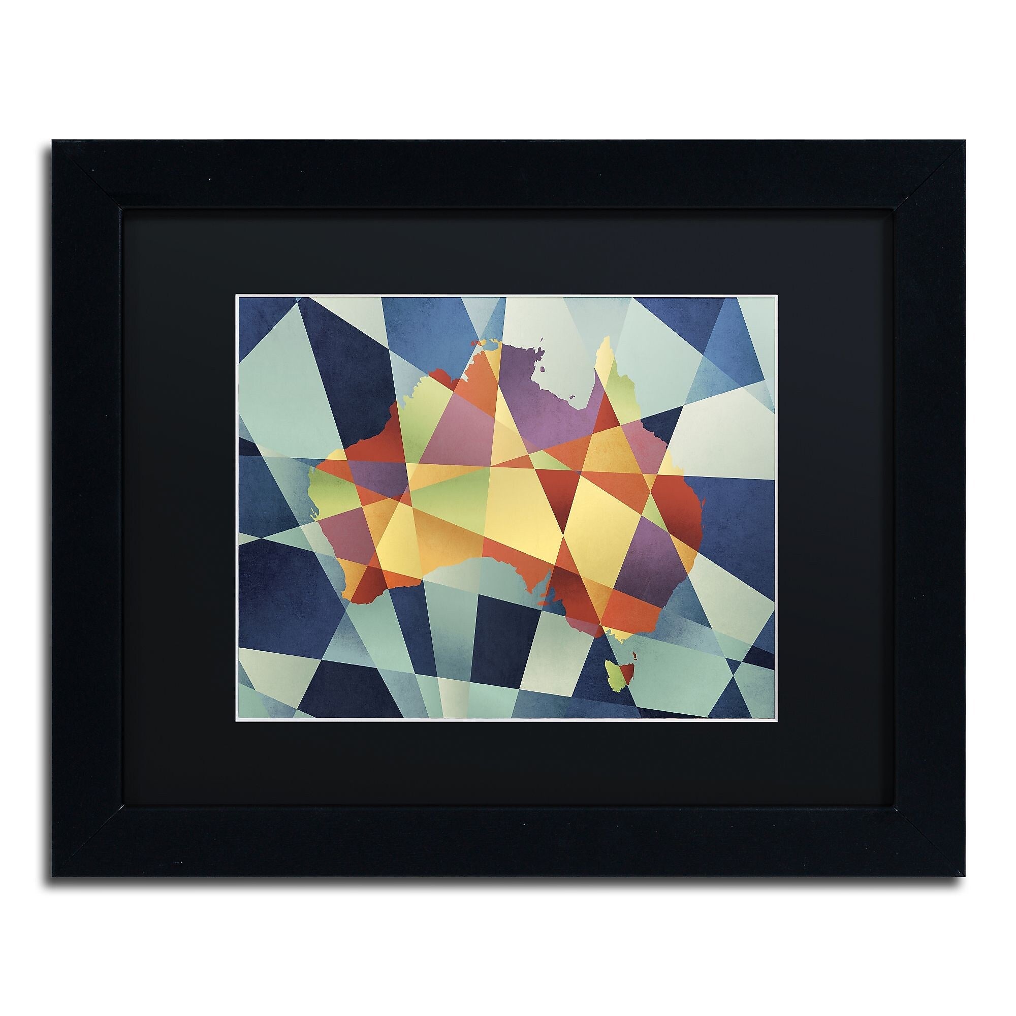 Trademark Fine Art ''Australia Geometric Retro Map'' by Michael Tompsett 11" x 14" Black Matted Black Frame (MT0517-B1114BMF)