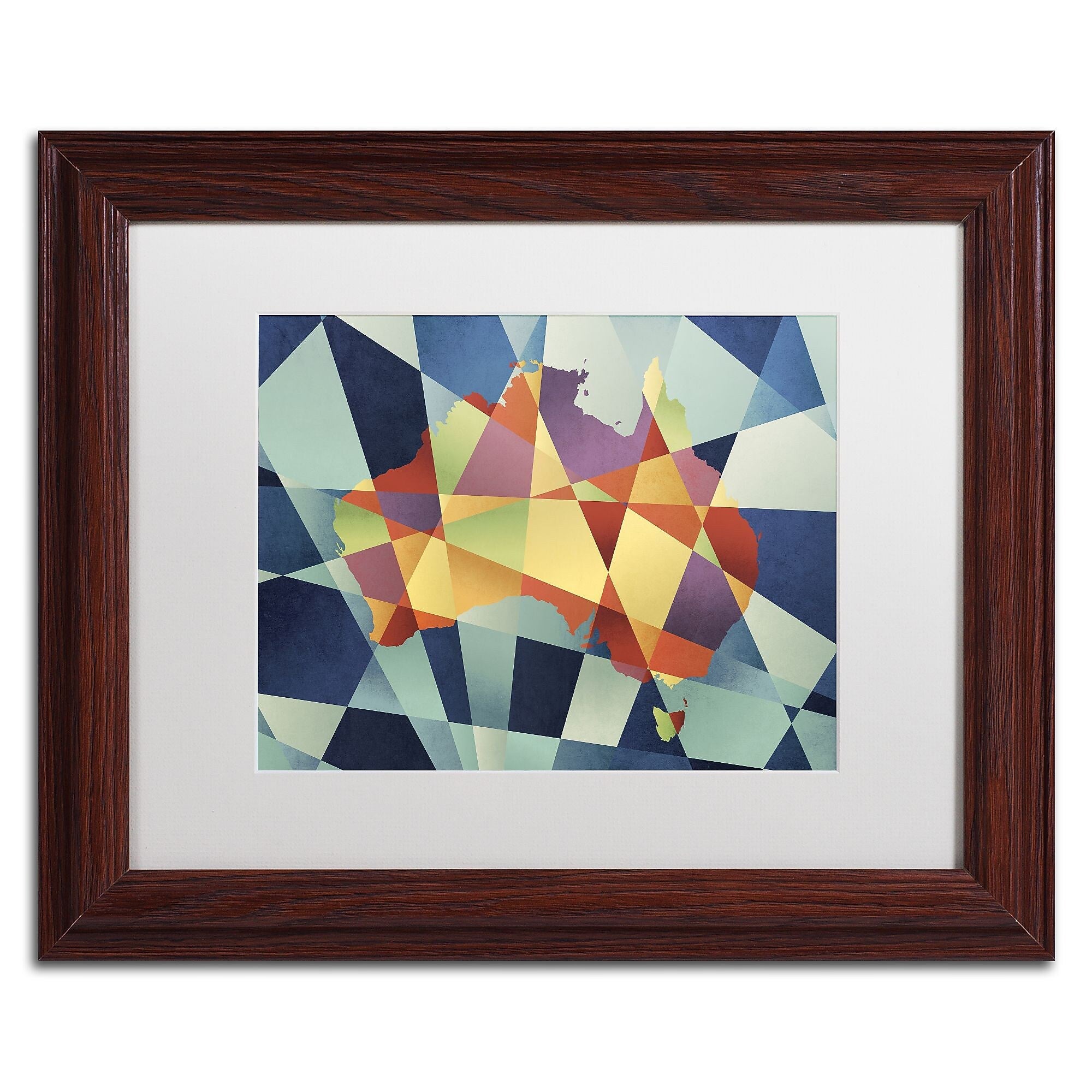 Trademark Fine Art ''Australia Geometric Retro Map'' by Michael Tompsett 11" x 14" White Matted Wood Frame (MT0517-W1114MF)