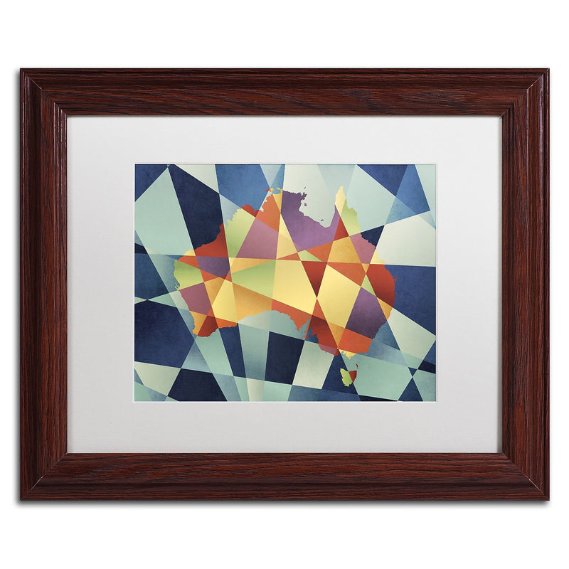 Trademark Fine Art ''Australia Geometric Retro Map'' by Michael Tompsett 11" x 14" White Matted Wood Frame (MT0517-W1114MF)