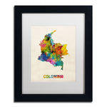 Trademark Fine Art ''Colombia Watercolor Map'' by Michael Tompsett 11" x 14" White Matted Black Frame (MT0518-B1114MF)