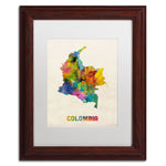 Trademark Fine Art ''Colombia Watercolor Map'' by Michael Tompsett 11" x 14" White Matted Wood Frame (MT0518-W1114MF)