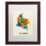 Trademark Fine Art ''Colombia Watercolor Map'' by Michael Tompsett 16" x 20" White Matted Wood Frame (MT0518-W1620MF)