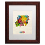 Trademark Fine Art ''Sudan Watercolor Map'' by Michael Tompsett 11" x 14" White Matted Wood Frame (MT0519-W1114MF)