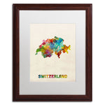 Trademark Fine Art ''Switzerland Watercolor Map'' by Michael Tompsett 16" x 20" White Matted Wood Frame (MT0520-W1620MF)
