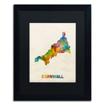 Trademark Fine Art ''Cornwall England Watercolor Map'' by Michael Tompsett 16" x 20" Black Matted Black Frame (MT0521-B1620BMF)