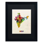 Trademark Fine Art ''India Watercolor Map'' by Michael Tompsett 16" x 20" Black Matted Black Frame (MT0522-B1620BMF)
