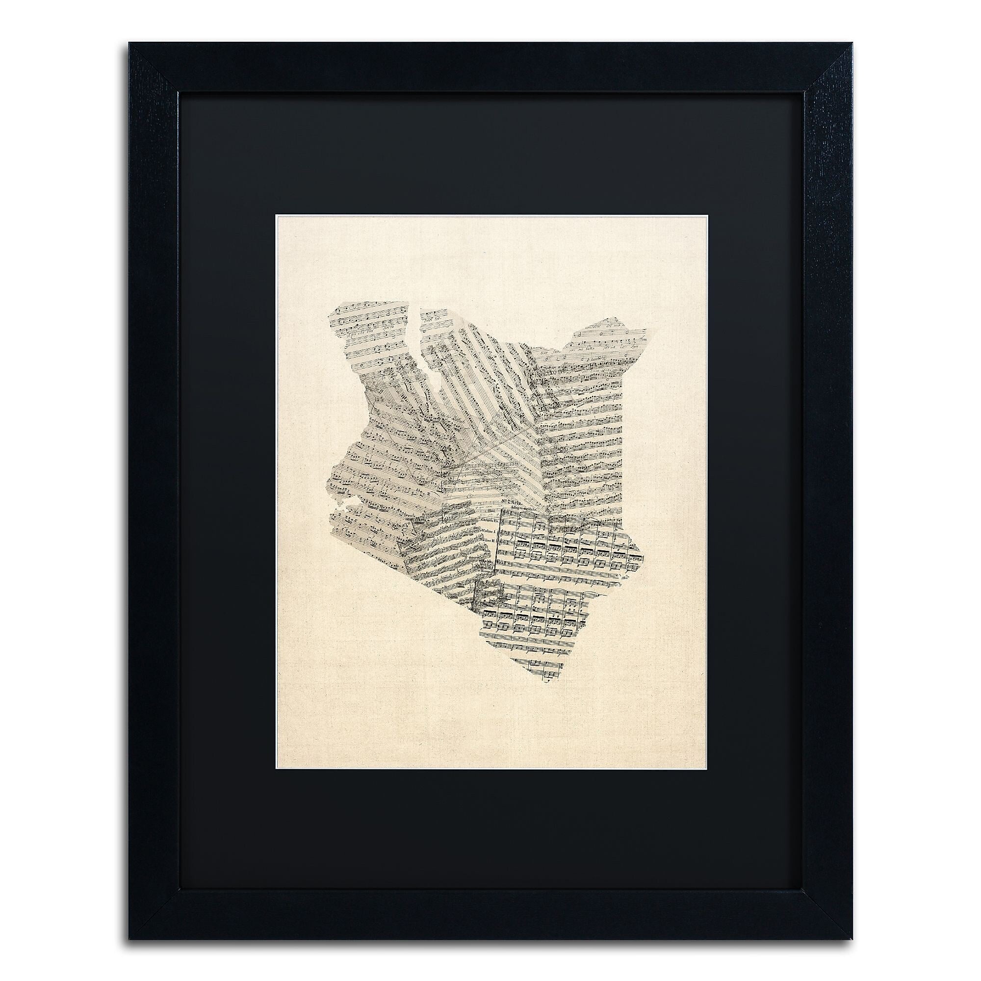 Trademark Fine Art ''Old Sheet Music Map of Kenya'' by Michael Tompsett 16" x 20" Black Frame (MT0523-B1620BMF)