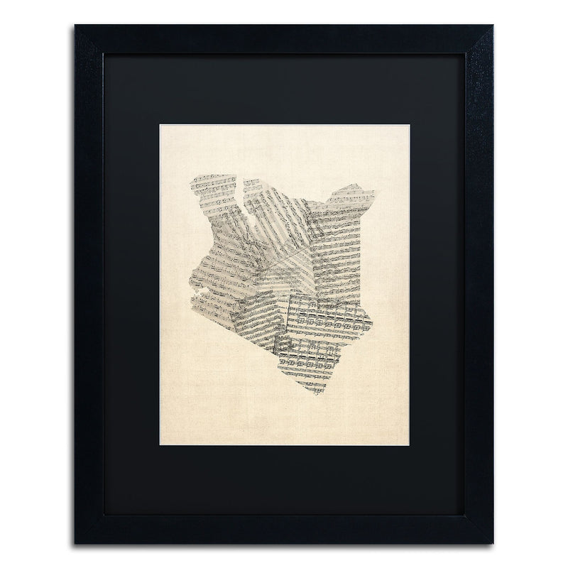 Trademark Fine Art ''Old Sheet Music Map of Kenya'' by Michael Tompsett 16" x 20" Black Frame (MT0523-B1620BMF)