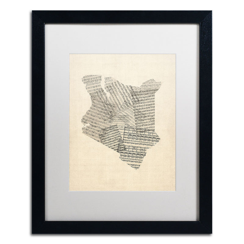 Trademark Fine Art ''Old Sheet Music Map of Kenya'' by Michael Tompsett 16" x 20" White Matted Black Frame (MT0523-B1620MF)