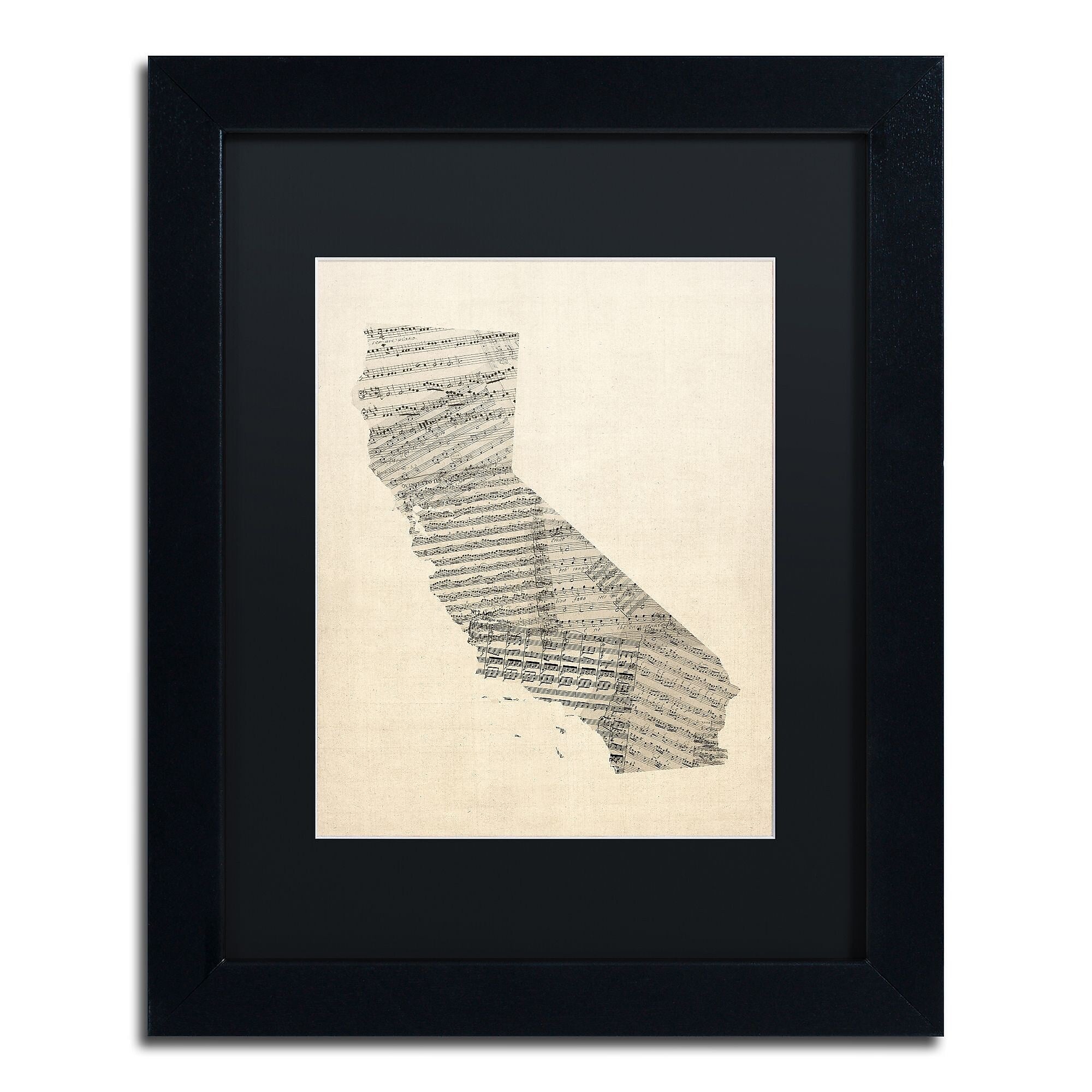 Trademark Fine Art ''Old Sheet Music Map of California'' by Michael Tompsett 11" x 14" Black Frame (MT0527-B1114BMF)