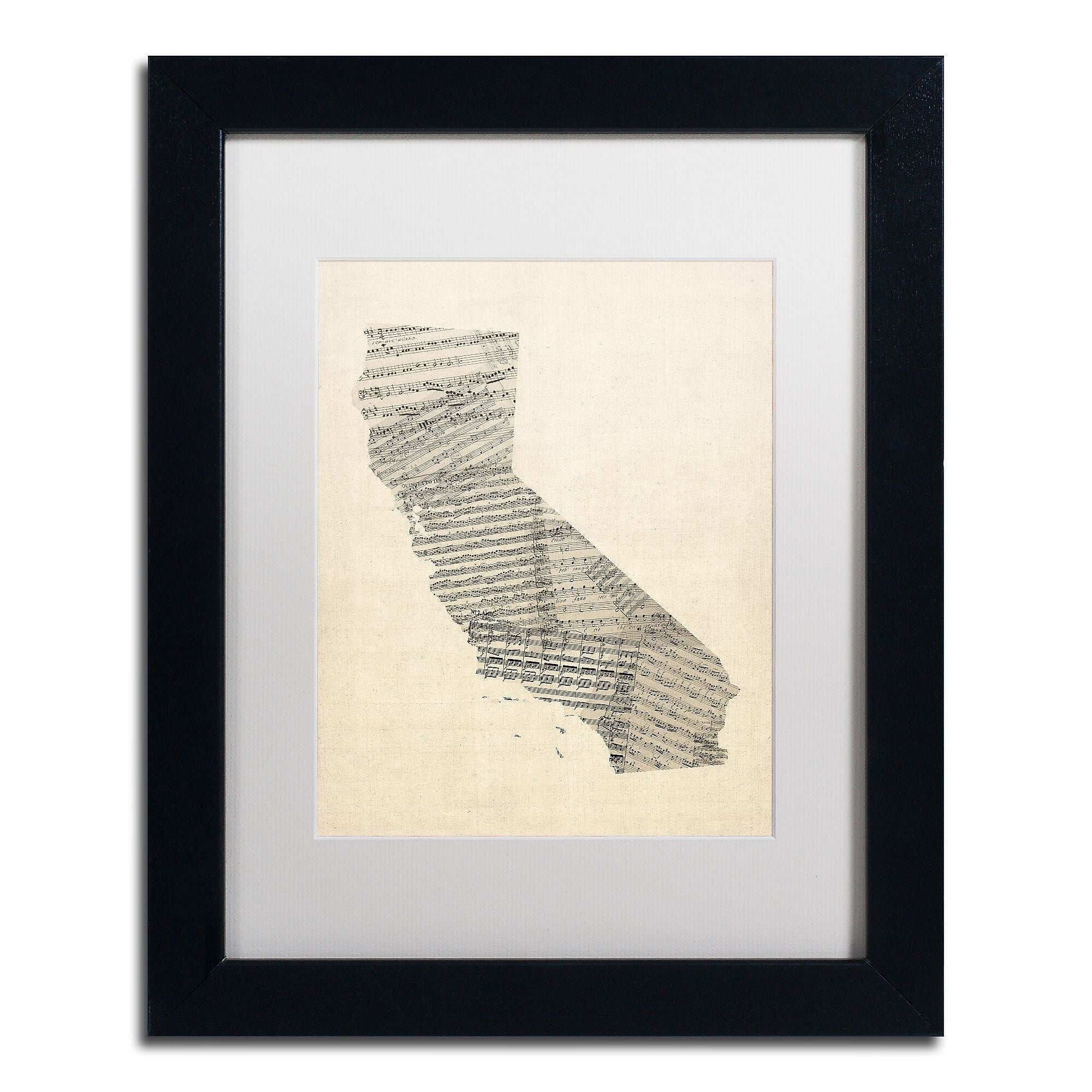 Trademark Fine Art ''Old Sheet Music Map of California'' by Michael Tompsett 11" x 14" Black Frame (MT0527-B1114MF)