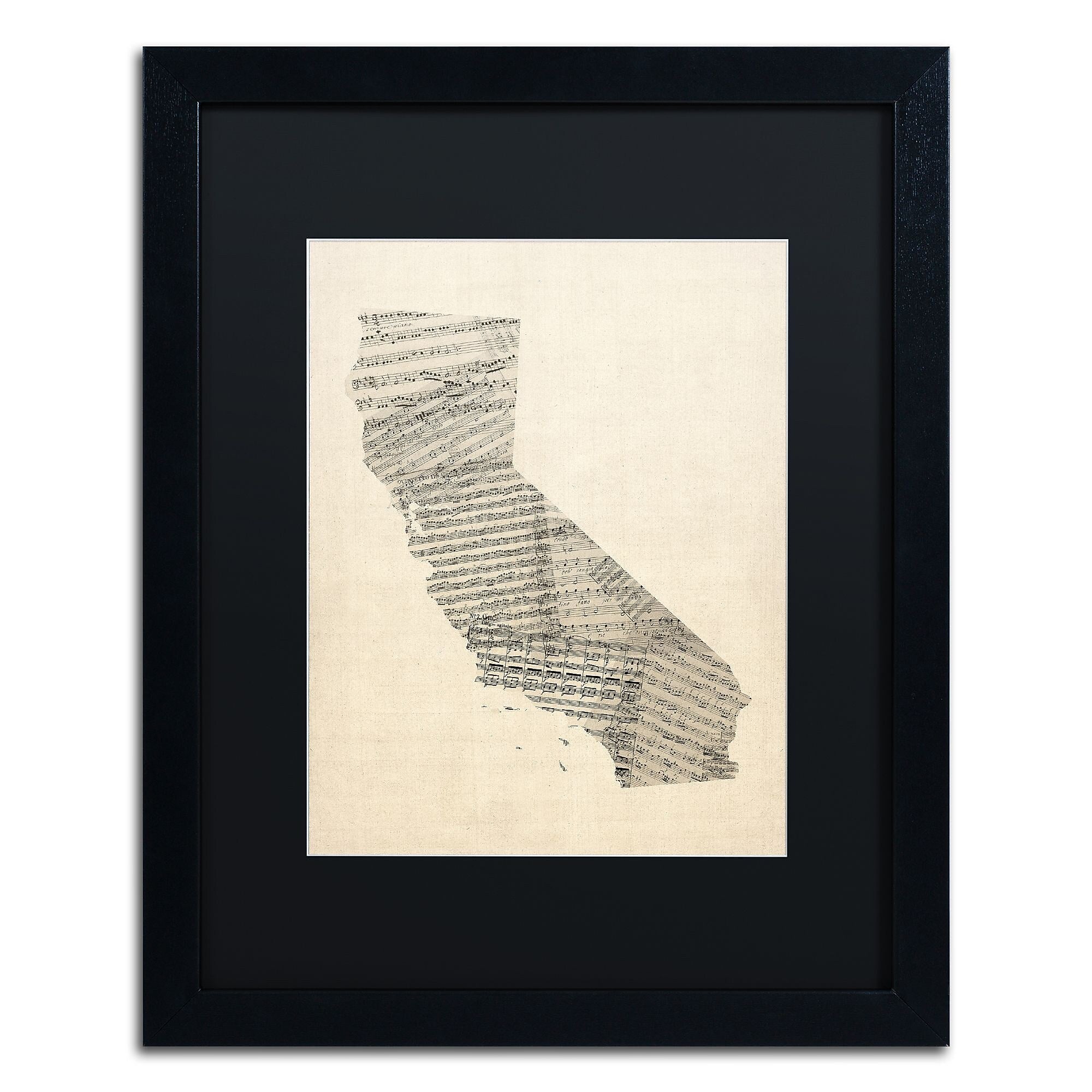 Trademark Fine Art ''Old Sheet Music Map of California'' by Michael Tompsett 16" x 20" Black Frame (MT0527-B1620BMF)