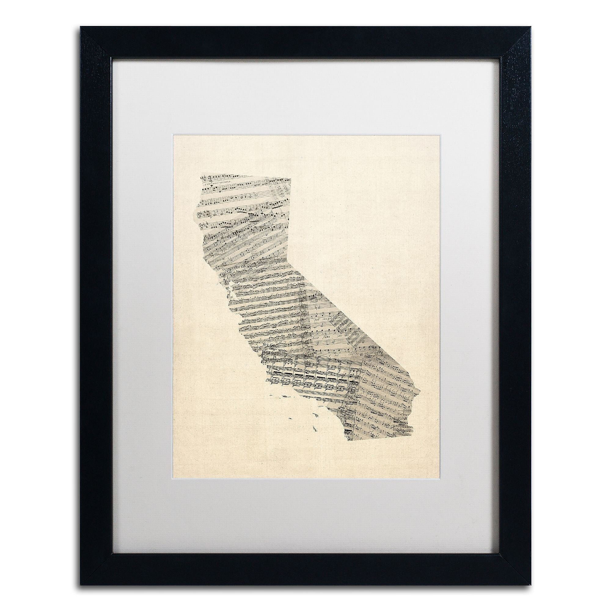 Trademark Fine Art ''Old Sheet Music Map of California'' by Michael Tompsett 16" x 20" Black Frame (MT0527-B1620MF)