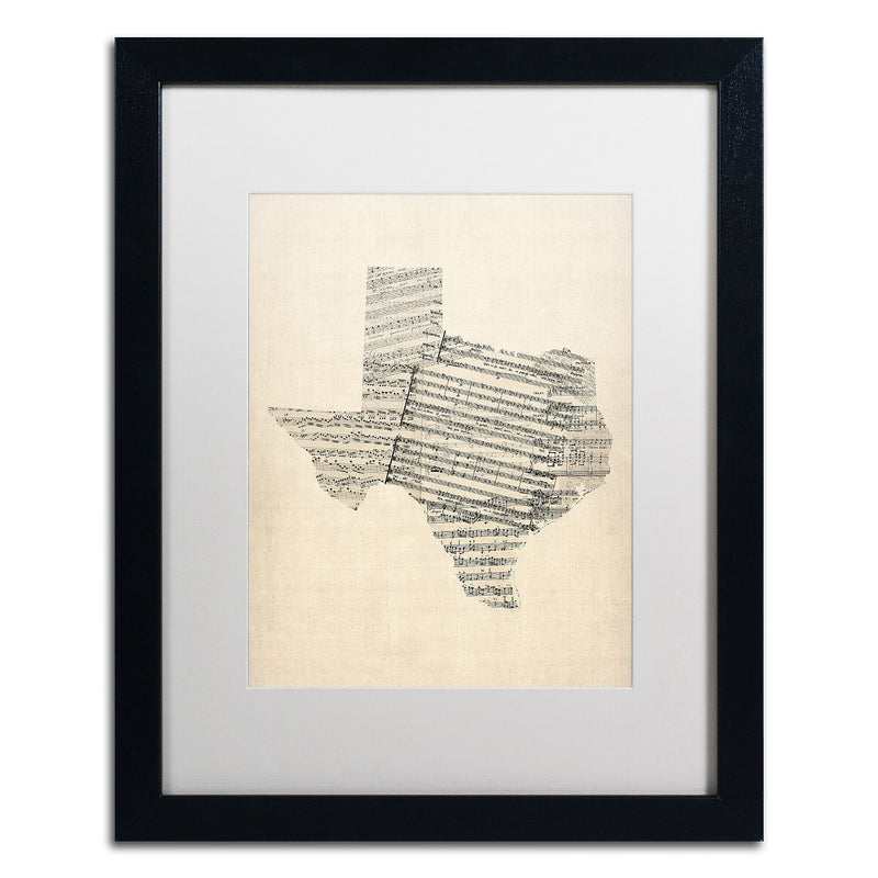 Trademark Fine Art ''Old Sheet Music Map of Texas'' by Michael Tompsett 16" x 20" White Matted Black Frame (MT0528-B1620MF)