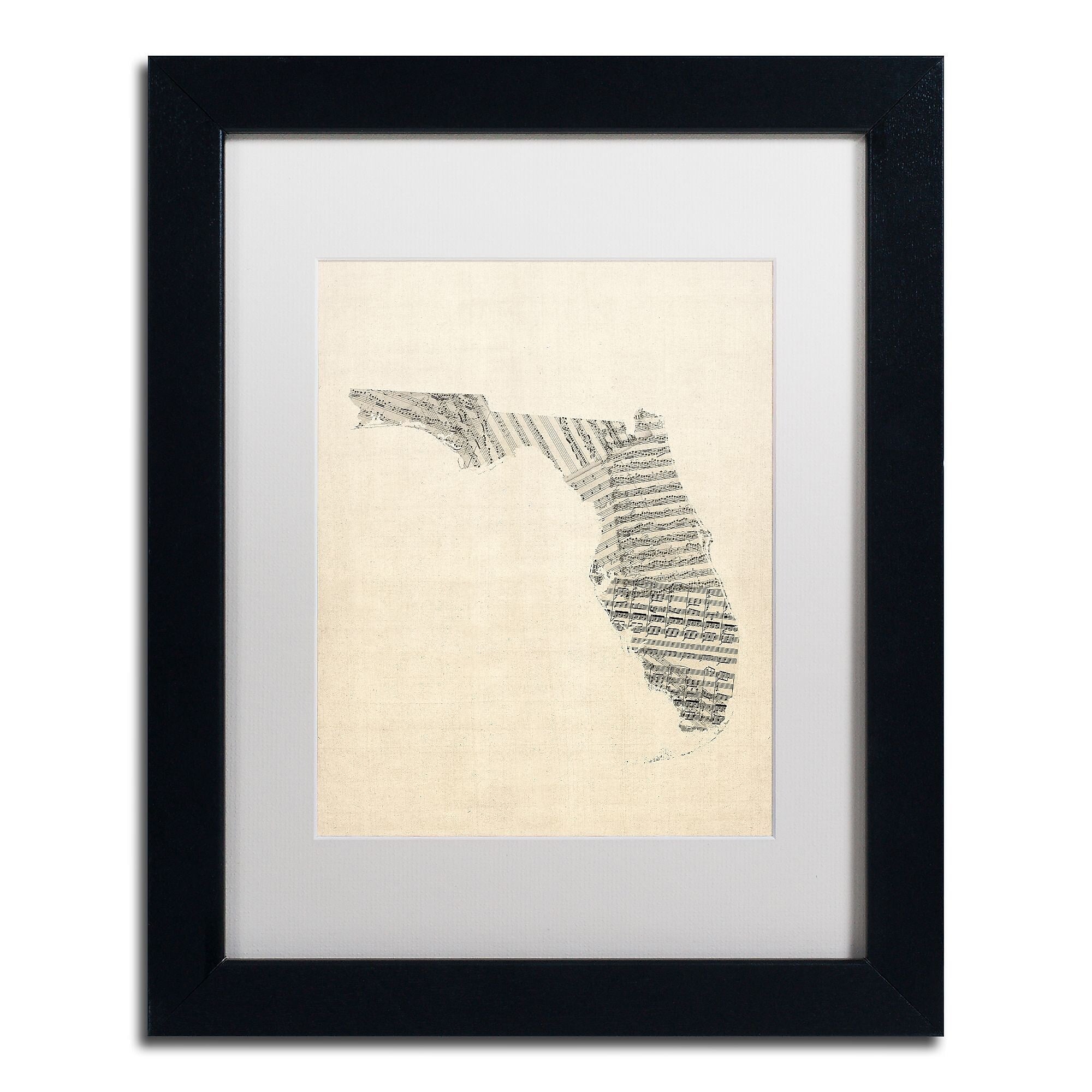 Trademark Fine Art ''Old Sheet Music Map of Florida'' by Michael Tompsett 11" x 14" White Matted Black Frame (MT0529-B1114MF)