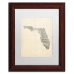 Trademark Fine Art ''Old Sheet Music Map of Florida'' by Michael Tompsett 11" x 14" White Matted Wood Frame (MT0529-W1114MF)