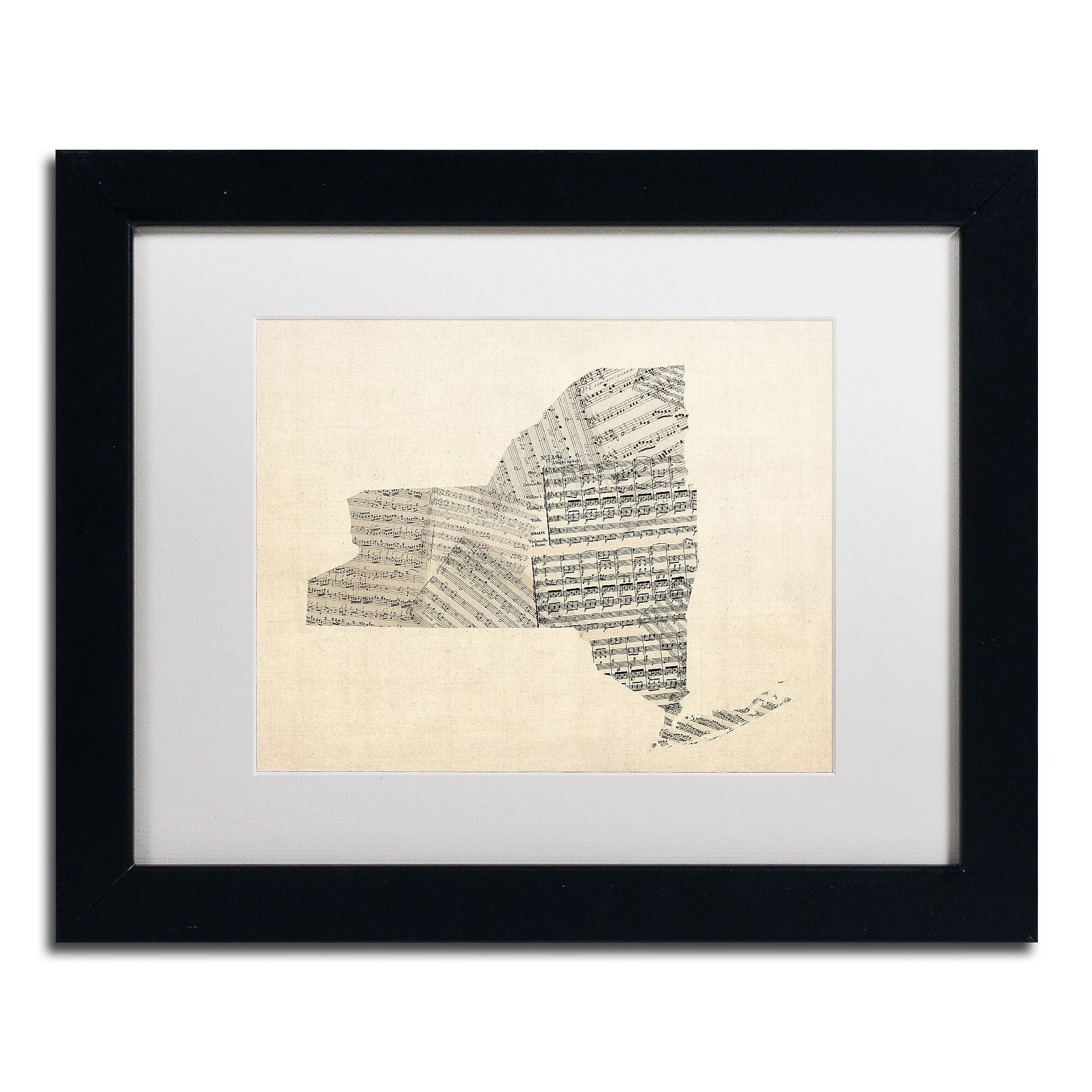 Trademark Fine Art ''Old Sheet Music Map of New York'' by Michael Tompsett 11" x 14" White Matted Black Frame (MT0530-B1114MF)