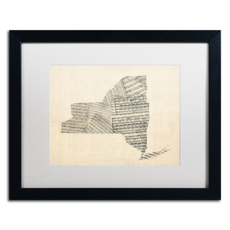 Trademark Fine Art ''Old Sheet Music Map of New York'' by Michael Tompsett 16" x 20" White Matted Black Frame (MT0530-B1620MF)