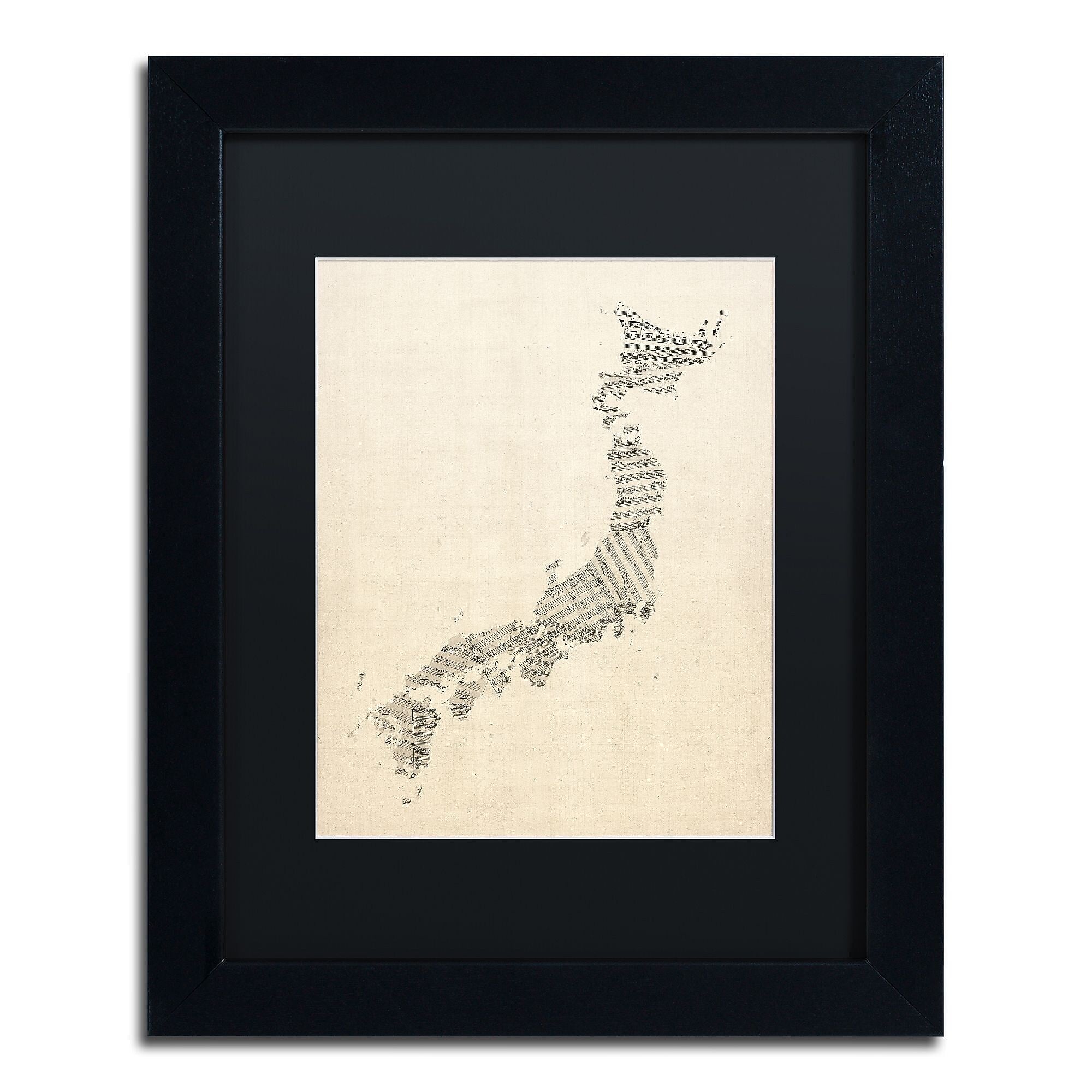 Trademark Fine Art ''Old Sheet Music Map of Japan'' by Michael Tompsett 11" x 14" Black Matted Black Frame (MT0531-B1114BMF)