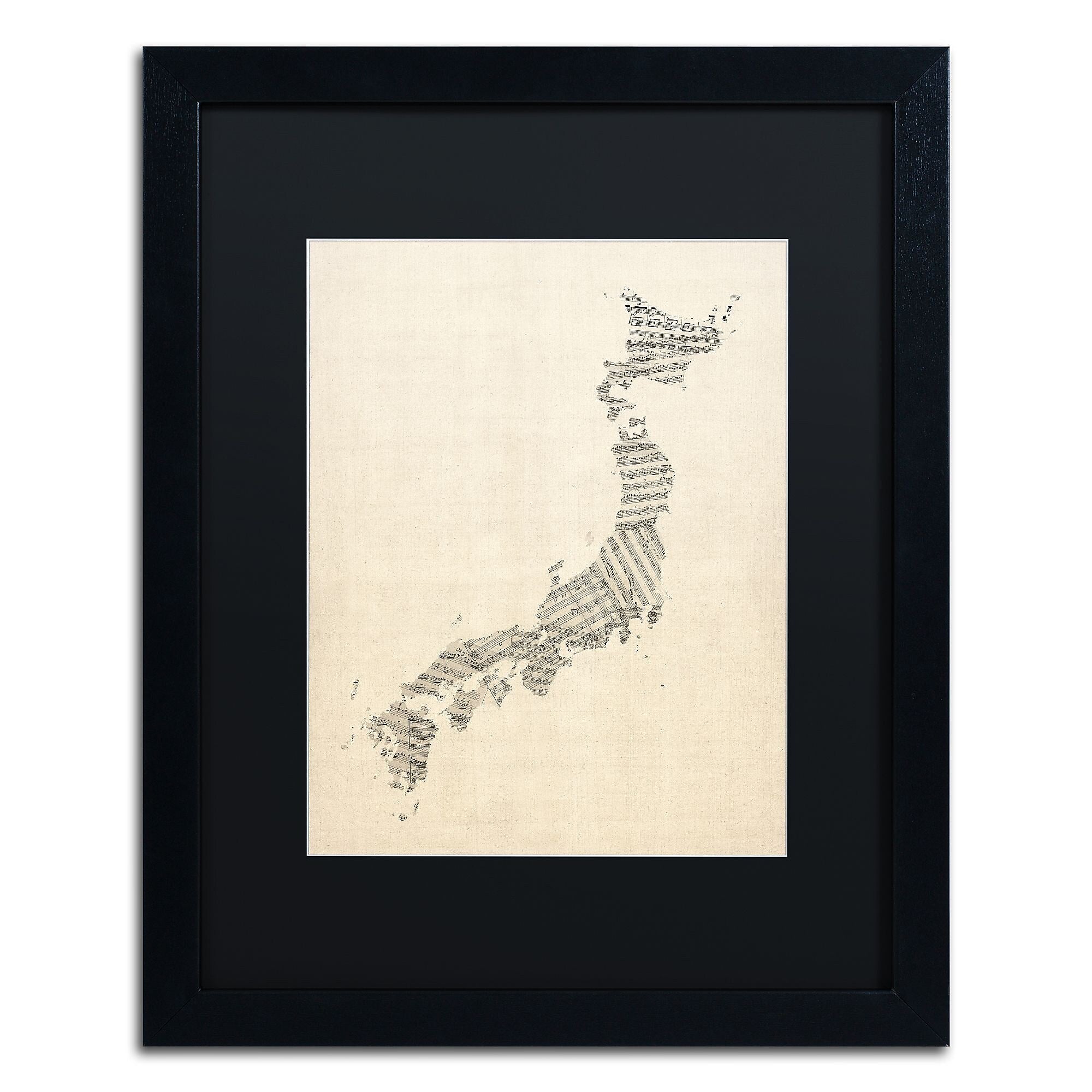 Trademark Fine Art ''Old Sheet Music Map of Japan'' by Michael Tompsett 16" x 20" Black Matted Black Frame (MT0531-B1620BMF)