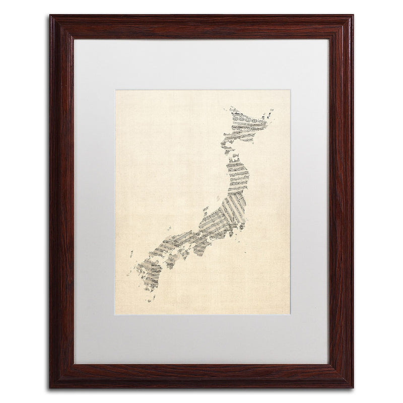Trademark Fine Art ''Old Sheet Music Map of Japan'' by Michael Tompsett 16" x 20" White Matted Wood Frame (MT0531-W1620MF)