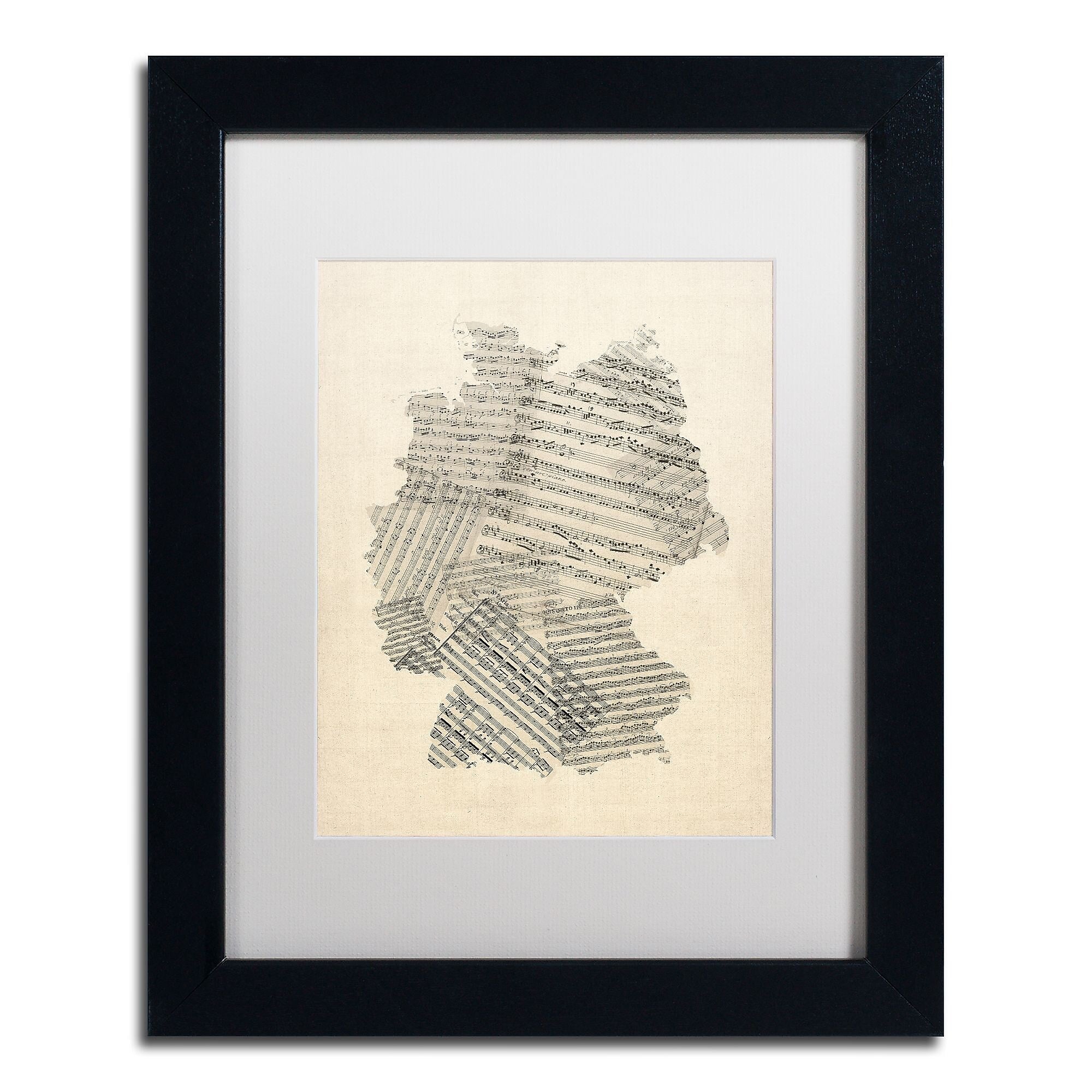 Trademark Fine Art ''Old Sheet Music Map of Germany'' by Michael Tompsett 11" x 14" White Matted Black Frame (MT0532-B1114MF)