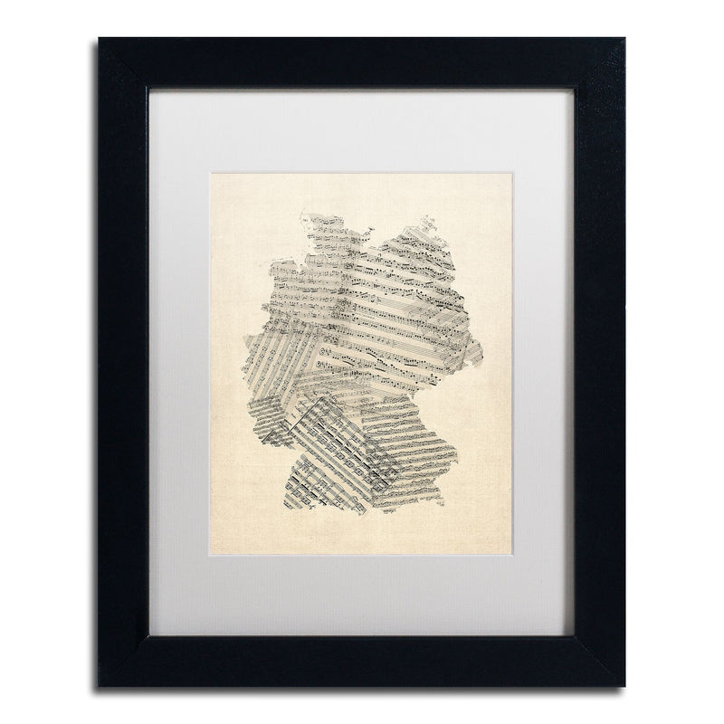 Trademark Fine Art ''Old Sheet Music Map of Germany'' by Michael Tompsett 11" x 14" White Matted Black Frame (MT0532-B1114MF)