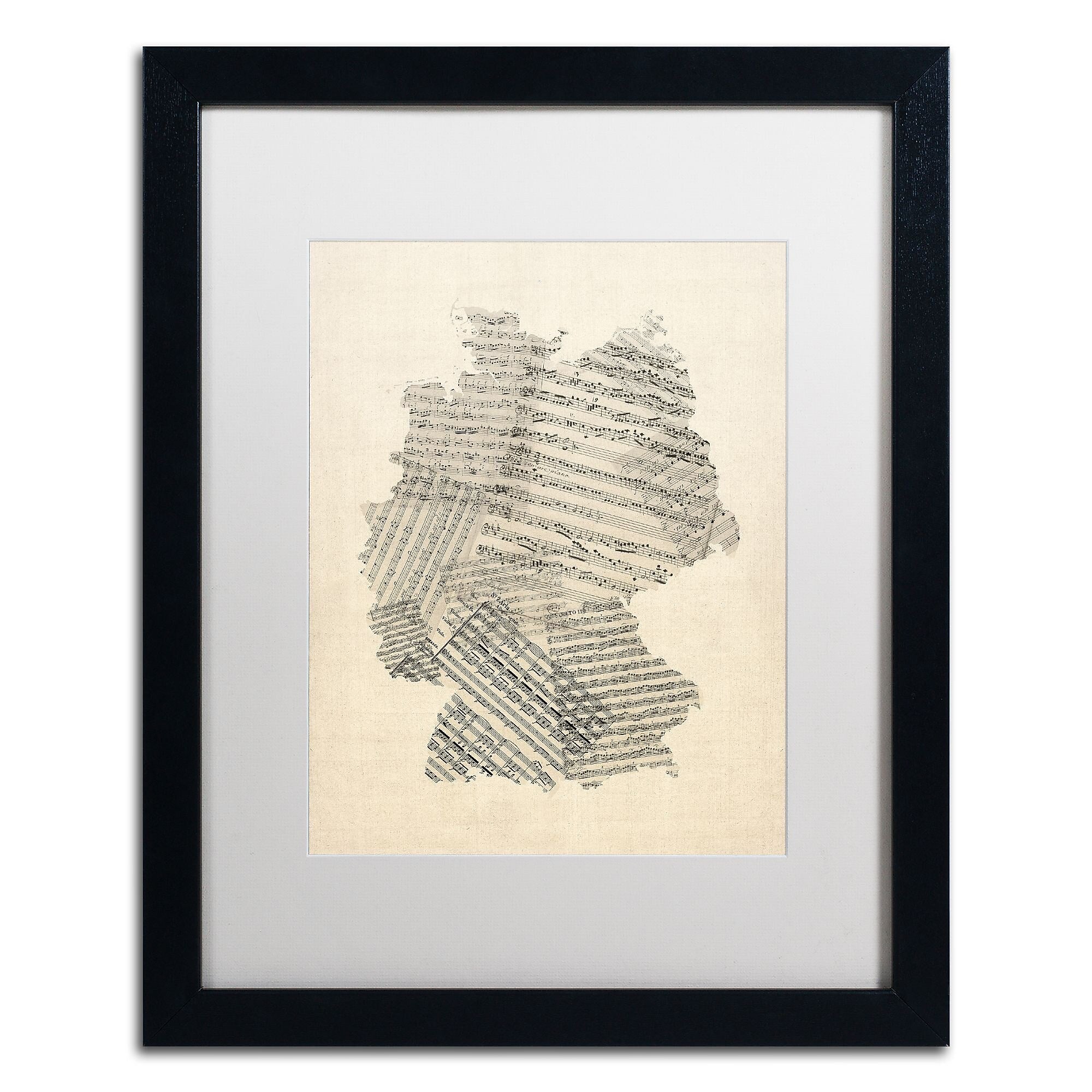Trademark Fine Art ''Old Sheet Music Map of Germany'' by Michael Tompsett 16" x 20" White Matted Black Frame (MT0532-B1620MF)