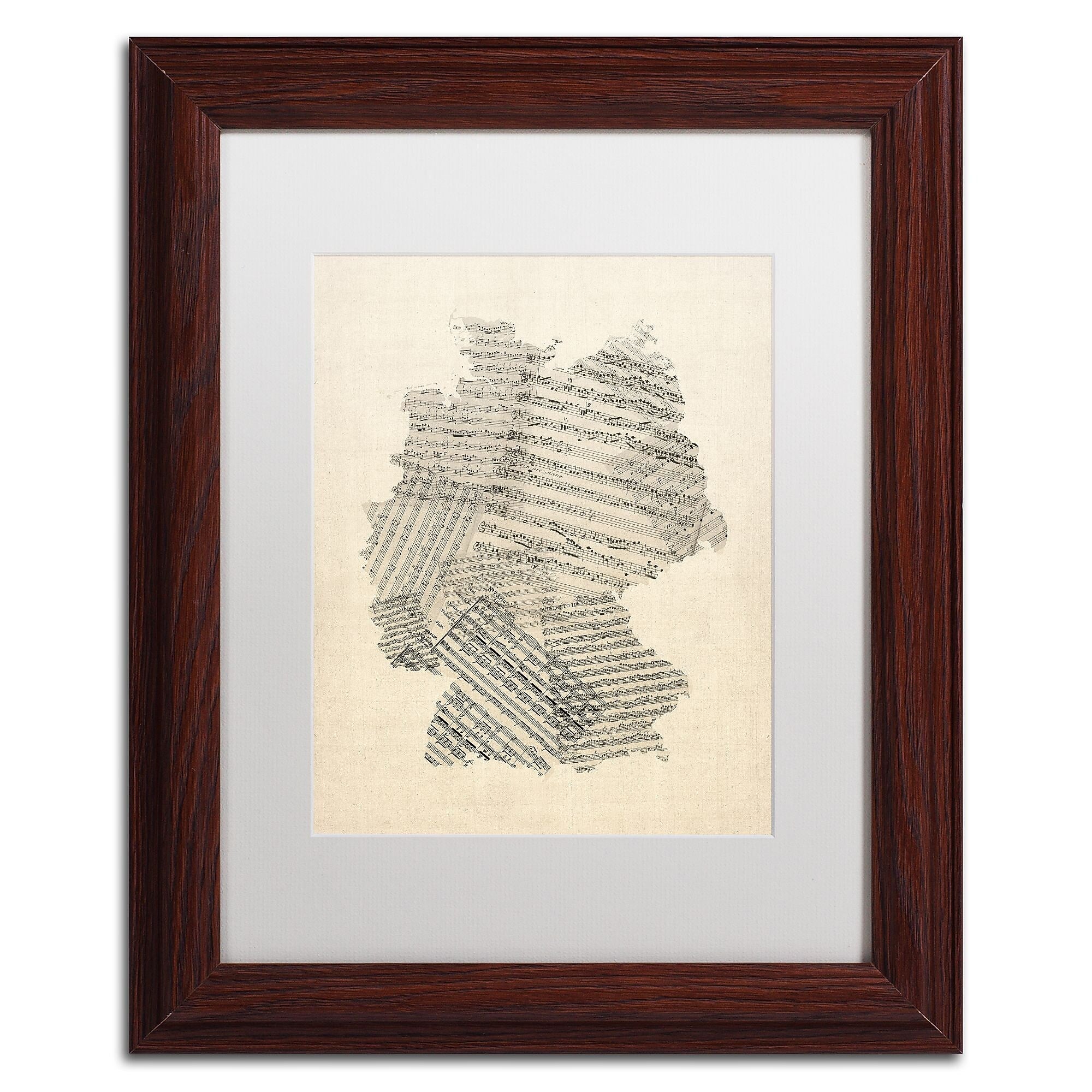 Trademark Fine Art ''Old Sheet Music Map of Germany'' by Michael Tompsett 11" x 14" White Matted Wood Frame (MT0532-W1114MF)