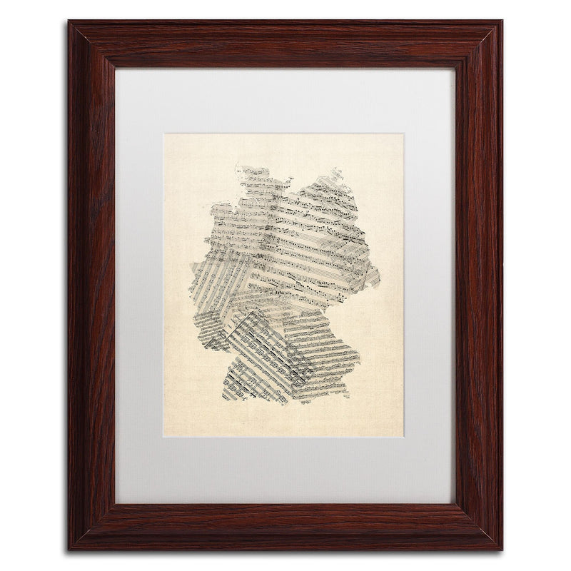 Trademark Fine Art ''Old Sheet Music Map of Germany'' by Michael Tompsett 11" x 14" White Matted Wood Frame (MT0532-W1114MF)