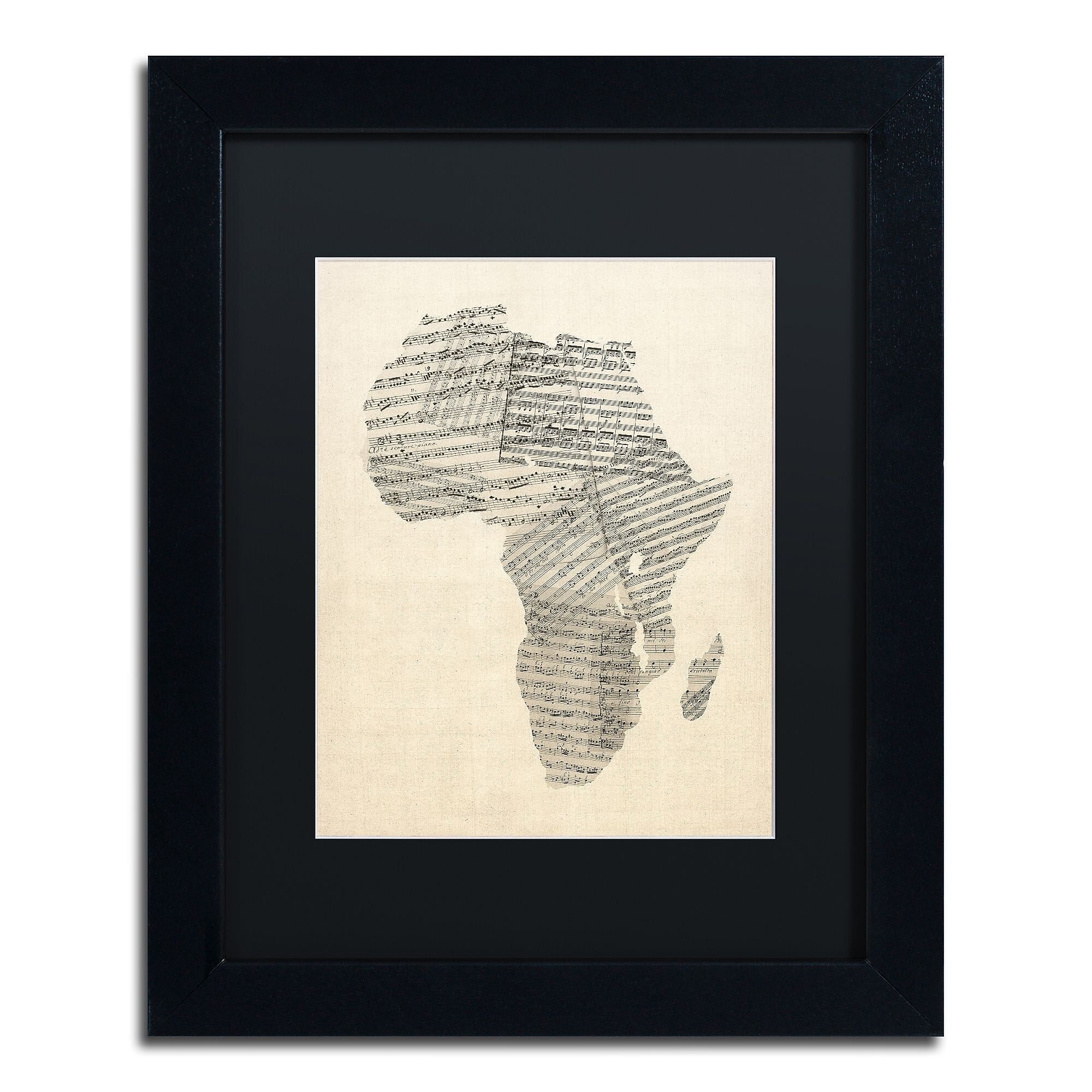 Trademark Fine Art ''Old Sheet Music Map of Africa'' by Michael Tompsett 11" x 14" Black Matted Black Frame (MT0533-B1114BMF)
