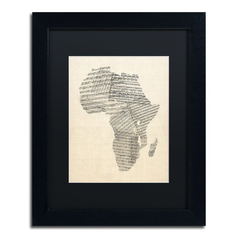 Trademark Fine Art ''Old Sheet Music Map of Africa'' by Michael Tompsett 11" x 14" Black Matted Black Frame (MT0533-B1114BMF)