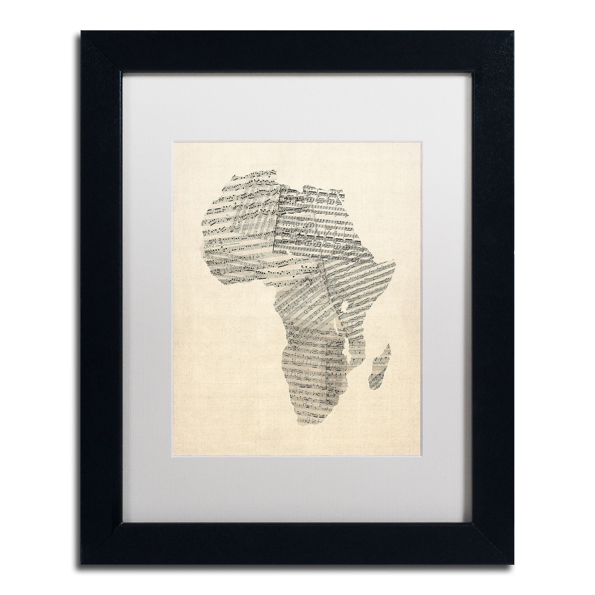 Trademark Fine Art ''Old Sheet Music Map of Africa'' by Michael Tompsett 11" x 14" White Matted Black Frame (MT0533-B1114MF)