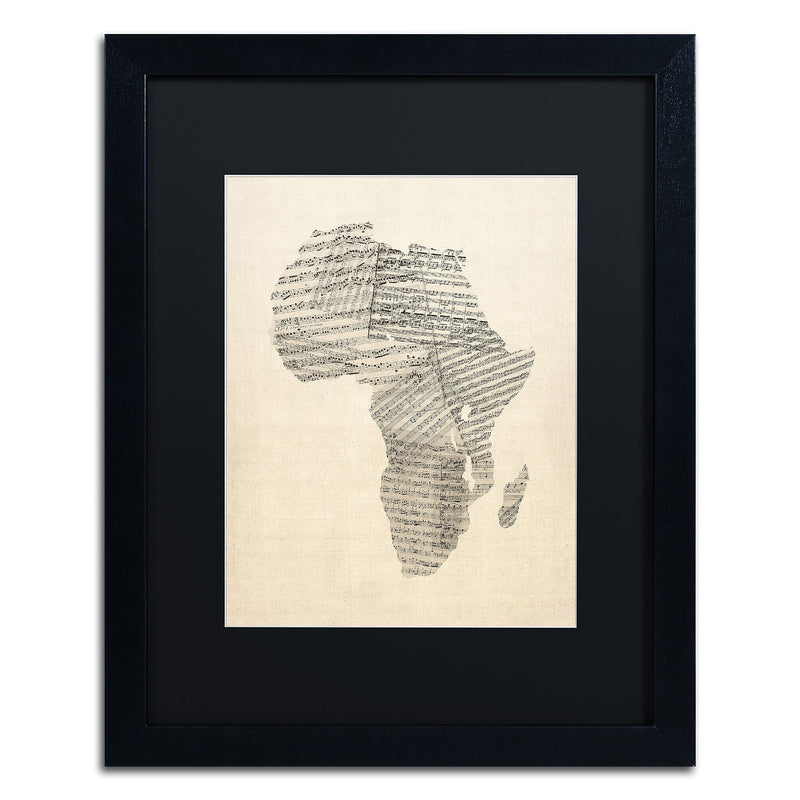 Trademark Fine Art ''Old Sheet Music Map of Africa'' by Michael Tompsett 16" x 20" Black Matted Black Frame (MT0533-B1620BMF)