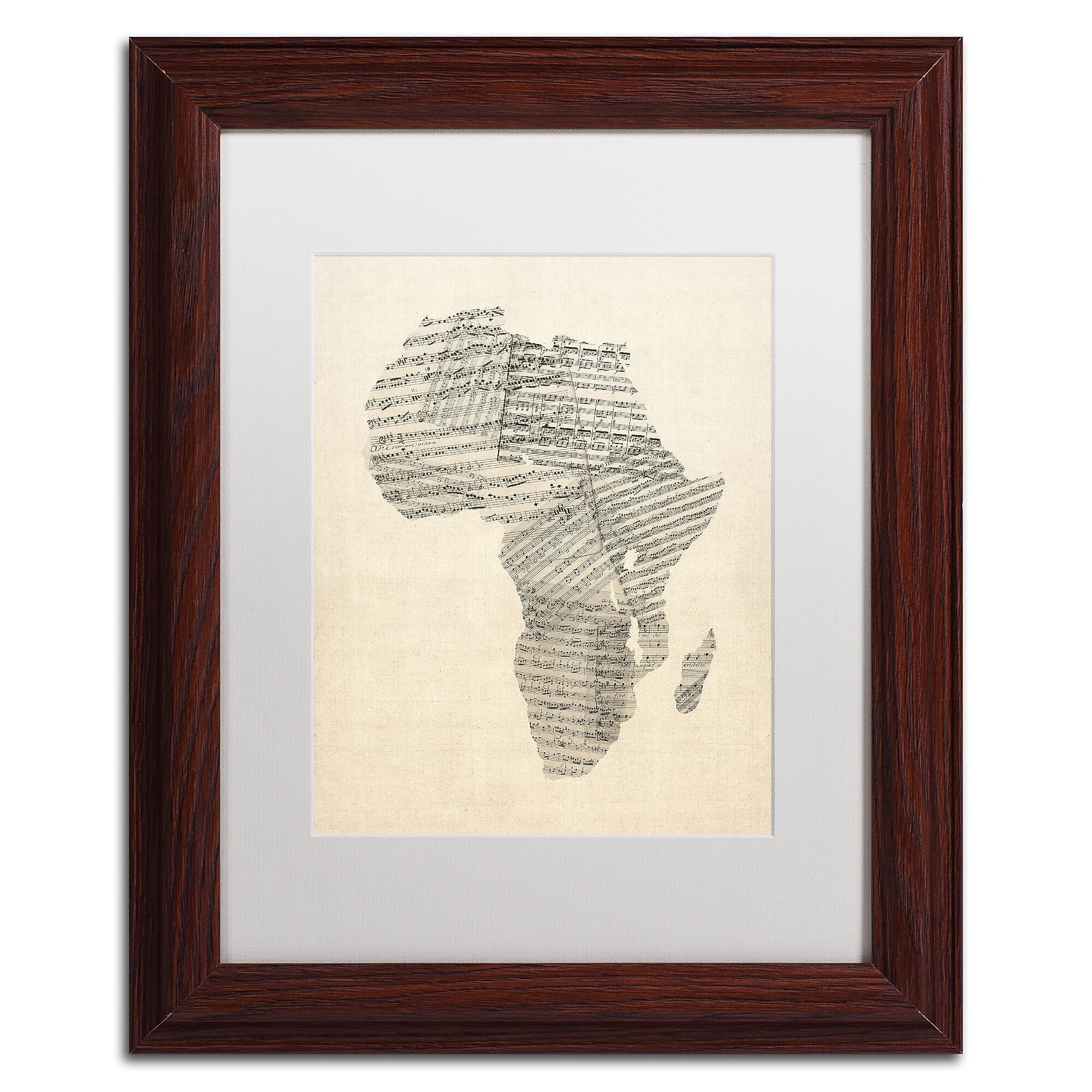 Trademark Fine Art ''Old Sheet Music Map of Africa'' by Michael Tompsett 11" x 14" White Matted Wood Frame (MT0533-W1114MF)