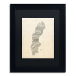 Trademark Fine Art ''Old Sheet Music Map of Sweden'' by Michael Tompsett 11" x 14" Black Matted Black Frame (MT0534-B1114BMF)
