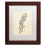 Trademark Fine Art ''Old Sheet Music Map of Sweden'' by Michael Tompsett 11" x 14" White Matted Wood Frame (MT0534-W1114MF)