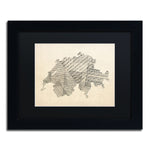 Trademark Fine Art ''Sheet Music Map of Switzerland'' by Michael Tompsett 11" x 14" Black Matted Black Frame (MT0535-B1114BMF)