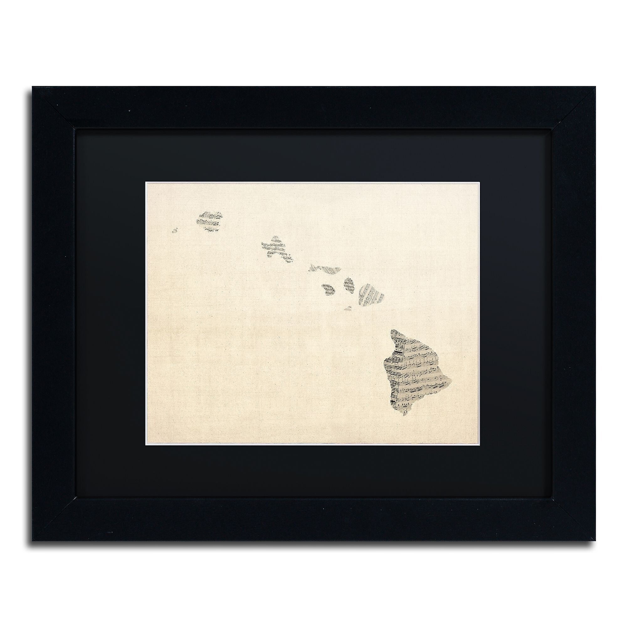 Trademark Fine Art ''Old Sheet Music Map of Hawaii'' by Michael Tompsett 11" x 14" Black Matted Black Frame (MT0536-B1114BMF)
