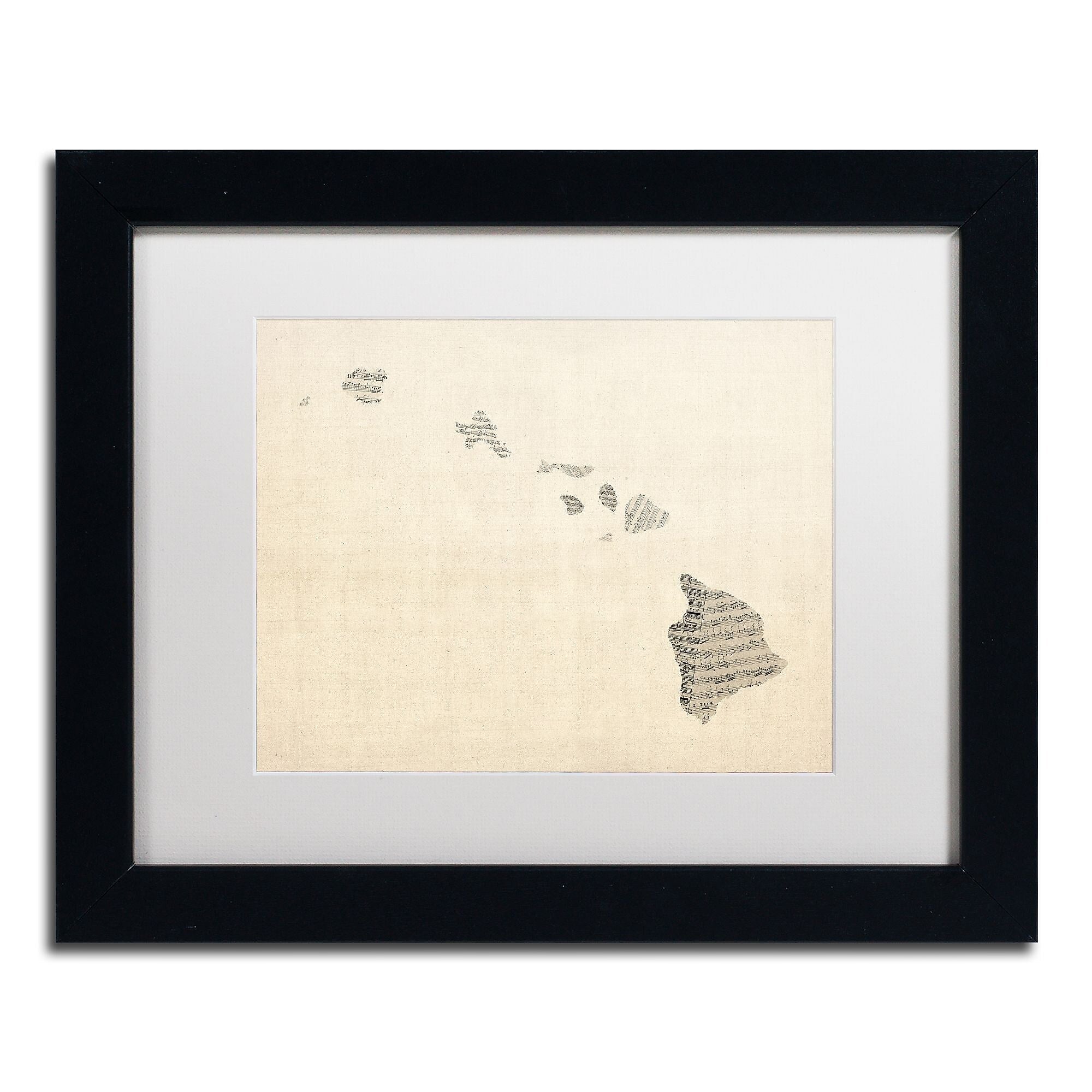 Trademark Fine Art ''Old Sheet Music Map of Hawaii'' by Michael Tompsett 11" x 14" White Matted Black Frame (MT0536-B1114MF)