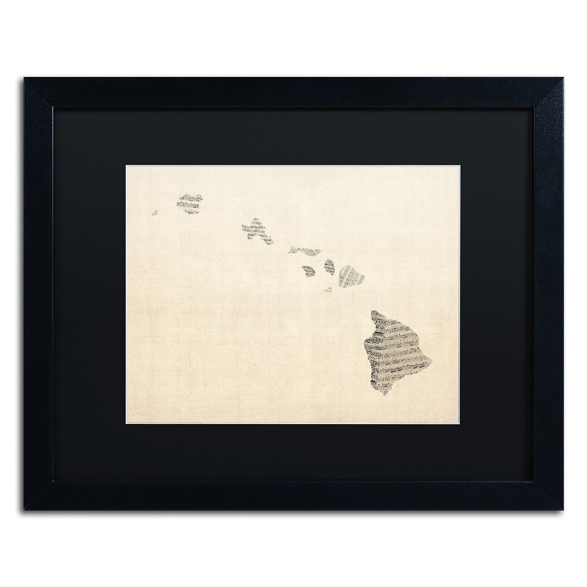 Trademark Fine Art ''Old Sheet Music Map of Hawaii'' by Michael Tompsett 16" x 20" Black Matted Black Frame (MT0536-B1620BMF)