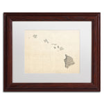 Trademark Fine Art ''Old Sheet Music Map of Hawaii'' by Michael Tompsett 11" x 14" White Matted Wood Frame (MT0536-W1114MF)