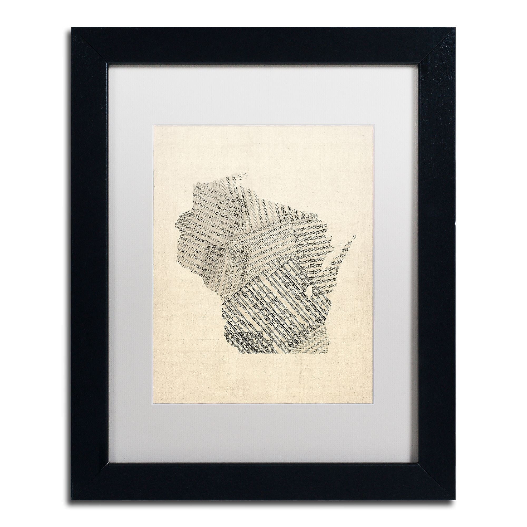 Trademark Fine Art ''Old Sheet Music Map of Wisconsin'' by Michael Tompsett 11" x 14" Black Frame (MT0537-B1114MF)