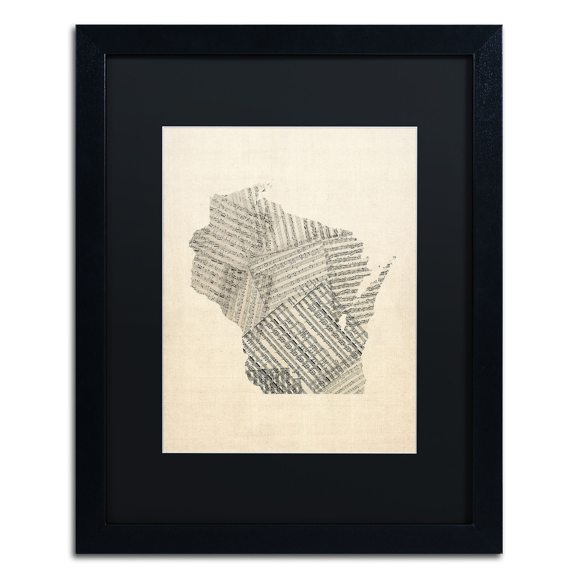Trademark Fine Art ''Old Sheet Music Map of Wisconsin'' by Michael Tompsett 16" x 20" Black Frame (MT0537-B1620BMF)