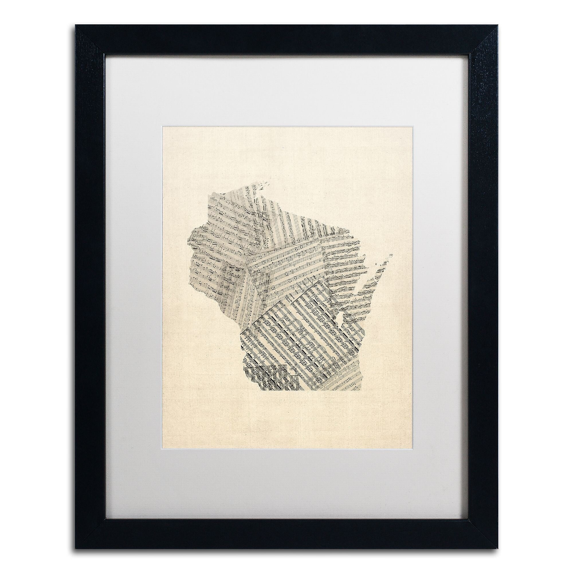 Trademark Fine Art ''Old Sheet Music Map of Wisconsin'' by Michael Tompsett 16" x 20" Black Frame (MT0537-B1620MF)