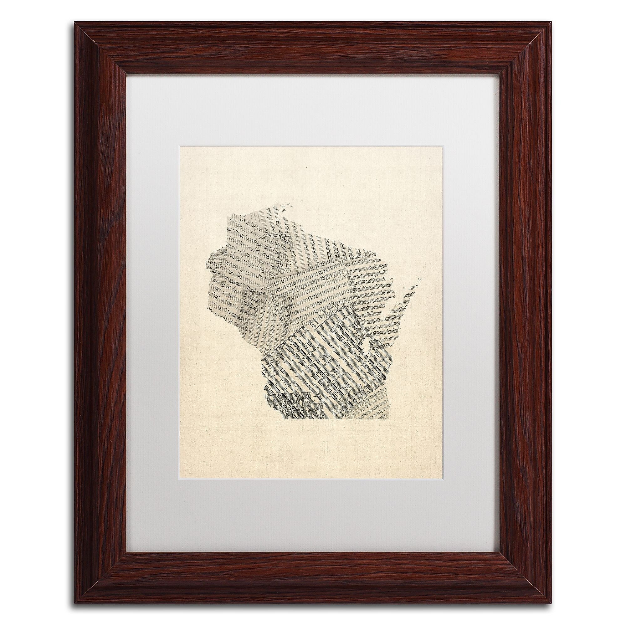 Trademark Fine Art ''Old Sheet Music Map of Wisconsin'' by Michael Tompsett 11" x 14" Wood Frame (MT0537-W1114MF)