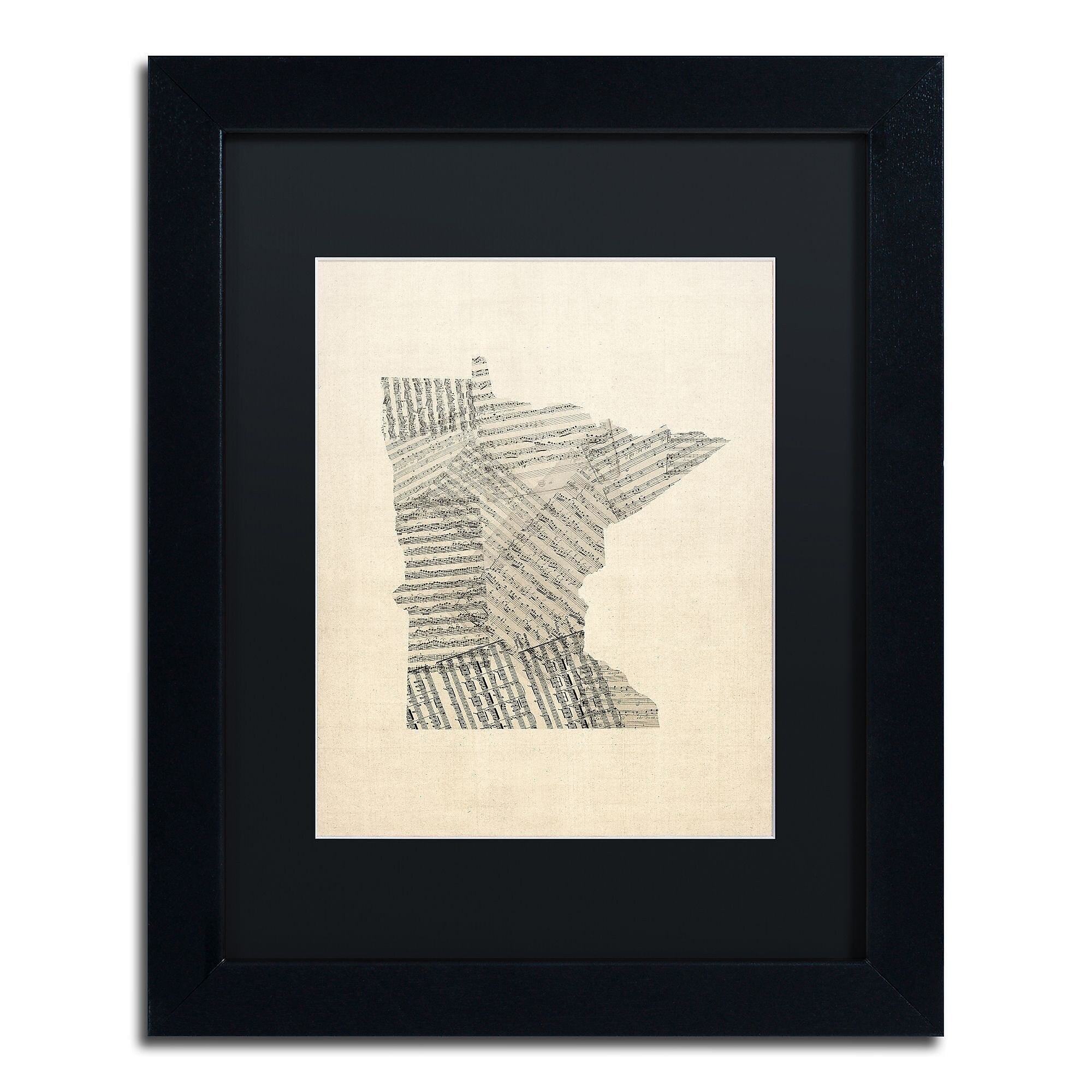 Trademark Fine Art ''Old Sheet Music Map of Minnesota'' by Michael Tompsett 11" x 14" Black Frame (MT0538-B1114BMF)