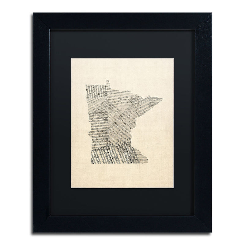 Trademark Fine Art ''Old Sheet Music Map of Minnesota'' by Michael Tompsett 11" x 14" Black Frame (MT0538-B1114BMF)