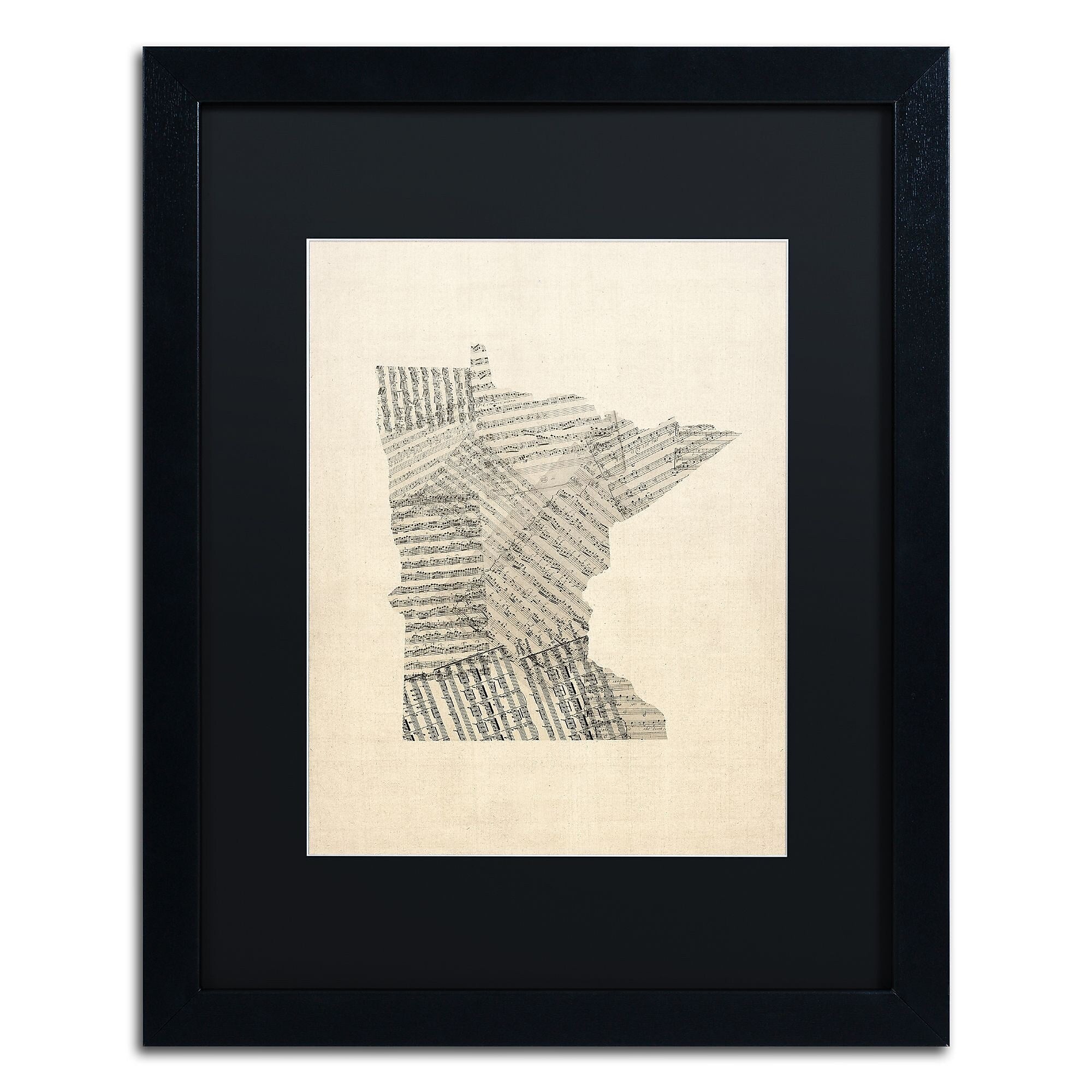 Trademark Fine Art ''Old Sheet Music Map of Minnesota'' by Michael Tompsett 16" x 20" Black Frame (MT0538-B1620BMF)