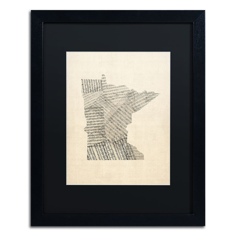 Trademark Fine Art ''Old Sheet Music Map of Minnesota'' by Michael Tompsett 16" x 20" Black Frame (MT0538-B1620BMF)